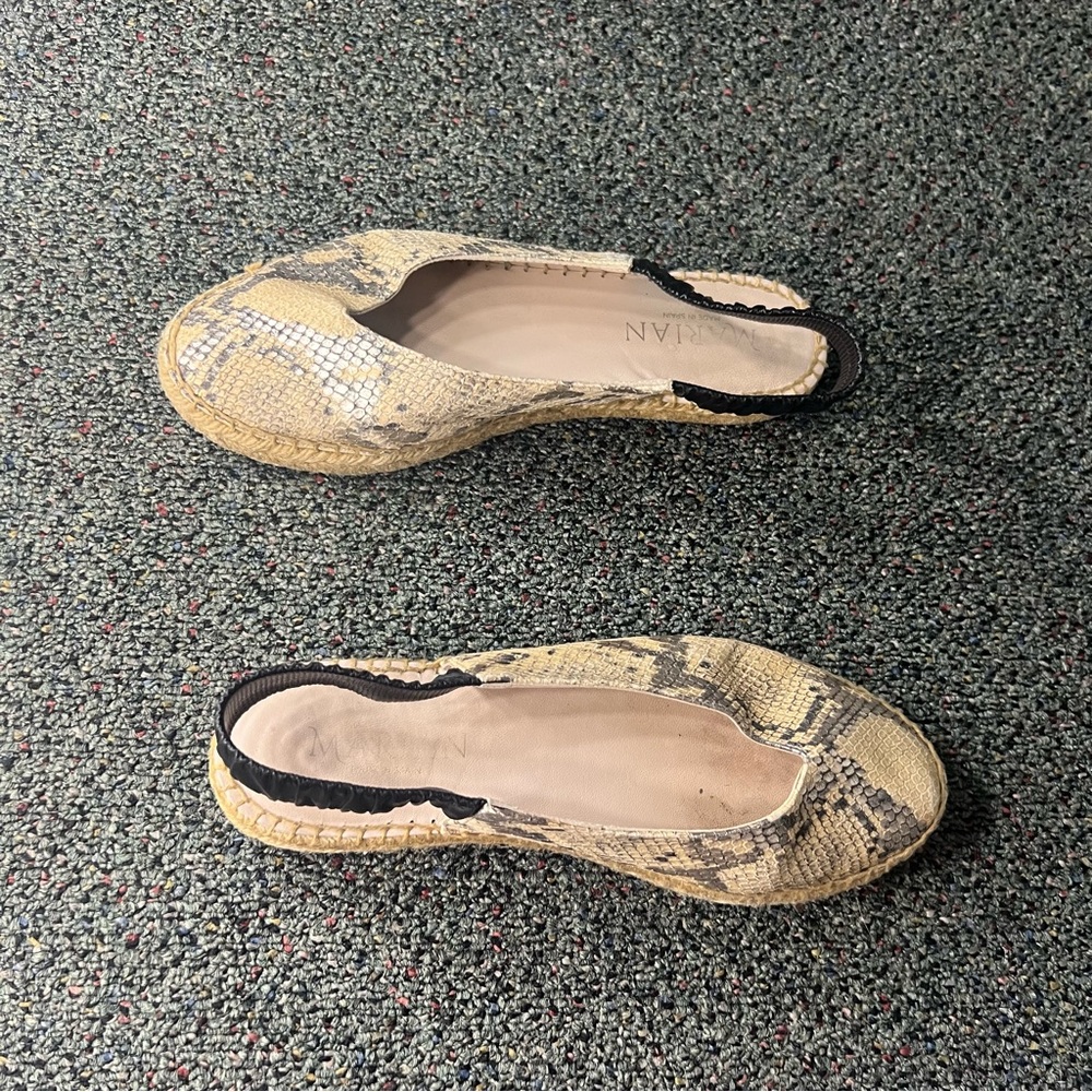 MARIAN Animal Snake Print Neutral Leather Sling Back Flat Espadrilles Shoes Sz 8 - Picture 3 of 16